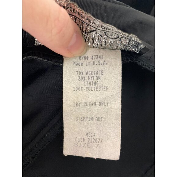 Vintage Steppin Out Black Velvet Evening Dress With Sheer Cap Sleeves and Beaded - Picture 13 of 13